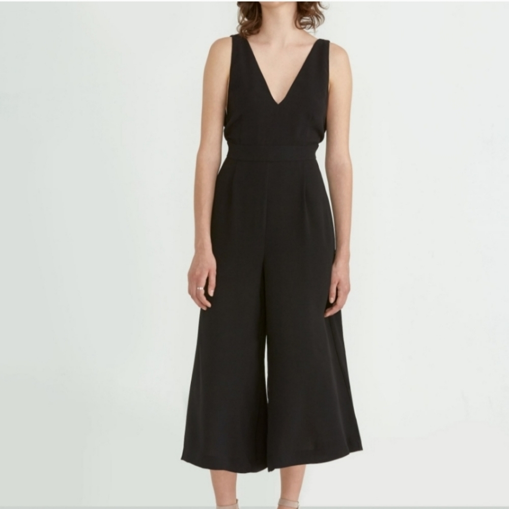 Frank & Oak Flowy Wide Leg V Neck Jumpsuit